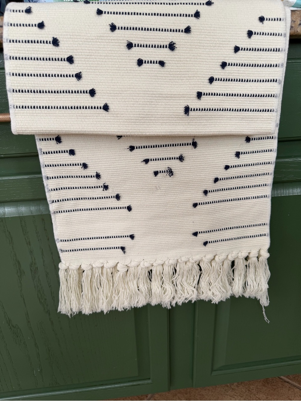 NWOT Boho Table Runner Black & White Cotton Polyester Viscose 78" X 14”5’